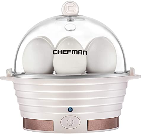 Chefman Electric Egg Cooker Boiler, Rapid Egg-Maker & Poacher, Food & Vegetable Steamer, Quickly Makes 6 Eggs, Hard, Medium or Soft Boiled, Poaching/Omelet Tray Included, Ready Signal, BPA-Free, Ivory