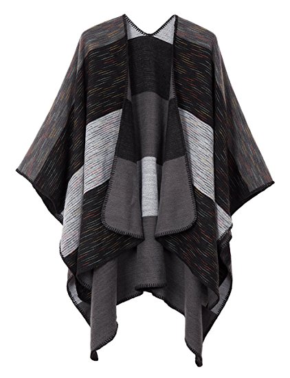 Urban CoCo Women's Color Block Shawl Wrap Open Front Poncho Cape