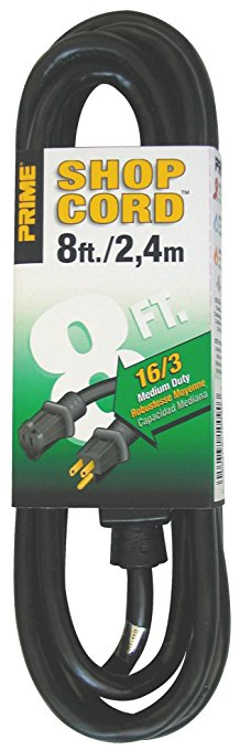 Prime Wire & Cable EC502608 8-Foot 16/3 SJTW Indoor and Outdoor Extension Cord, Black