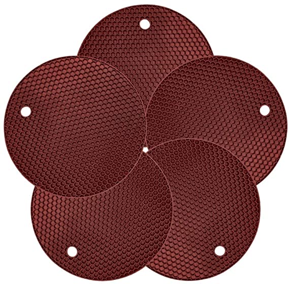 Emoly 5Pcs Extra Thick Silicone Trivet MAT, HOT Pads Non-Slip Silicone Insulation Mat for Home Use (Brown)
