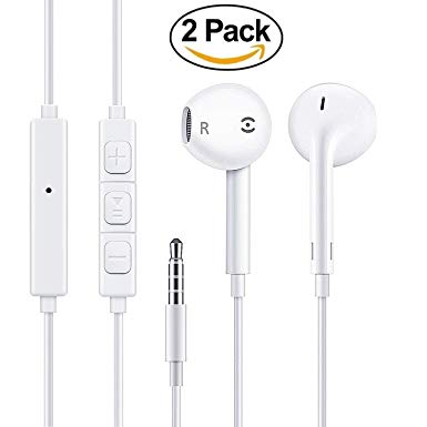 Maltzs Earphones with Microphone [2 Pack] Premium Earbuds Stereo Headphones and Noise Isolating headset Made for Apple iPhone iPod iPad - White