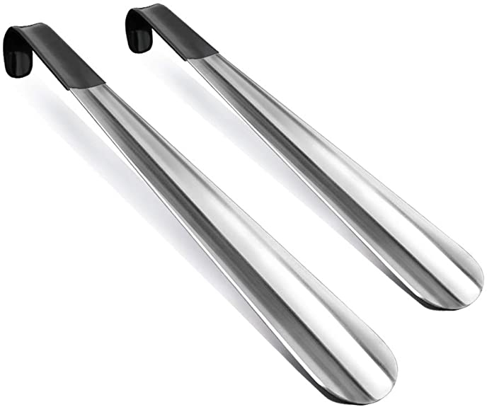 ZOMAKE Long Handled Shoe Horn Set of 2 Stainless Steel Shoehorn for Boots