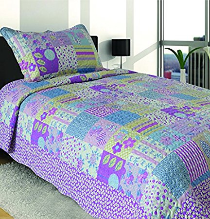 Mk Collection Twin Size 2 Pc Bedspread Teens/girls Purple Lavender Floral New 002