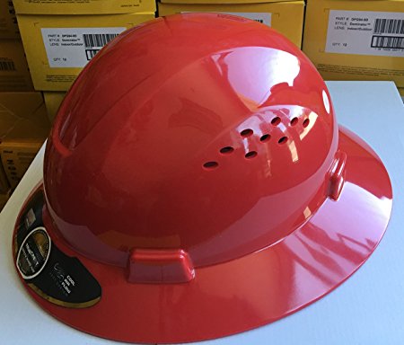 HDPE Red Full Brim Hard Hat with Fas-trac Suspension