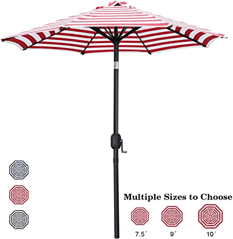 ABCCANOPY 7.5' Patio Umbrella Table Market Umbrella with Push Button Tilt for Garden, Deck, Backyard and Pool, 8 Ribs 13 Colors,Red&White