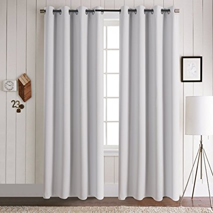 Aquazolax Plain Top Eyelet Thermal Insulated Blackout Panel Curtains for Gallery, 1 Pair, 52"x95" Inch, Greyish White