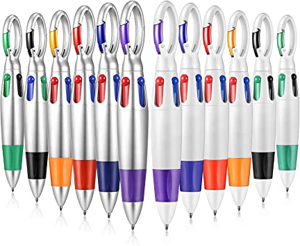 12 Pieces Shuttle Pens Retractable 4 In 1 Neon Colored Pens with Keychain, Multi-color Nurses Ballpoint Pens for School Projects, Stocking Stuffing, Party Favor, Students Children Presents, 2 Designs