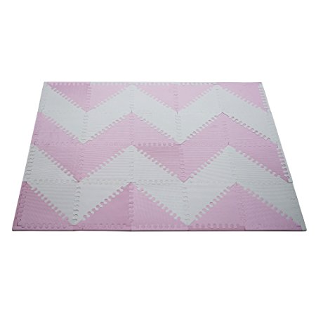 Baby Play Mat Extra Thick EVA 40 Triangle NON Toxic Tiles Kids Foam Mat Puzzle Soft EVA Flooring for Kids Play Gym and Baby Room Interlocking Chevron Foam Mat Tiles (12" x 12" x 4", WHITE/PINK)