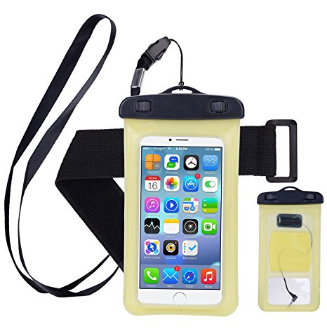Waterproof Case,Cell Phone Universal Dry Bag Pouch (Floatable) with Headphone Jack Lanyard Armband [Clear] for Apple iPhone 7 6 Plus,Samsung S8 S7 S6 edge, Smartphone Devices Up To 6.0"