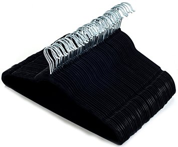 50 pc Premium Quality Black Velvet Hangers - Space Saving Thin Profile, Non-slip Padded with Notched Shoulders for Dresses and Blouses - Strong Enough for Coats and Pants - Satisfaction Guaranteed.
