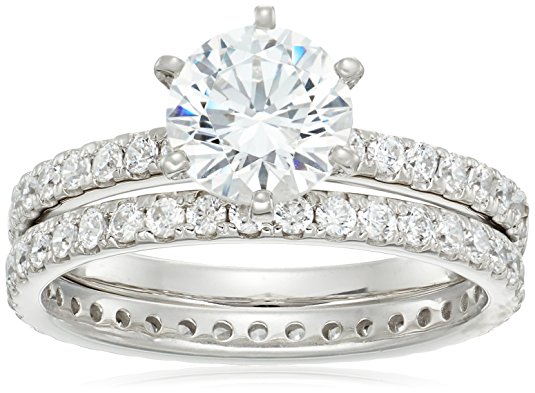 Platinum-Plated Sterling Silver Swarovski Zirconia Ring Set