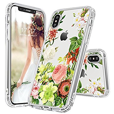 iPhone X Case, iPhone X Case for Girls, MOSNOVO Botany Flower Design Clear Hard Case and Shockproof TPU Bumper Protective Back Case Cover for Apple iPhone X