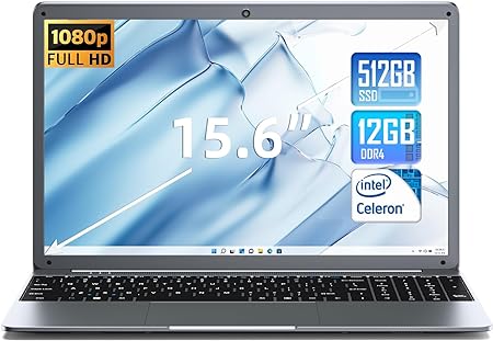 SGIN Laptop 12GB DDR4 512GB SSD, 15.6 Inch Notebook, Laptops Computer with Intel Celeron N5095 Processor(Up to 2.9GHz), FHD 1920x1080 IPS Display, Bluetooth 4.2, Webcam, WiFi