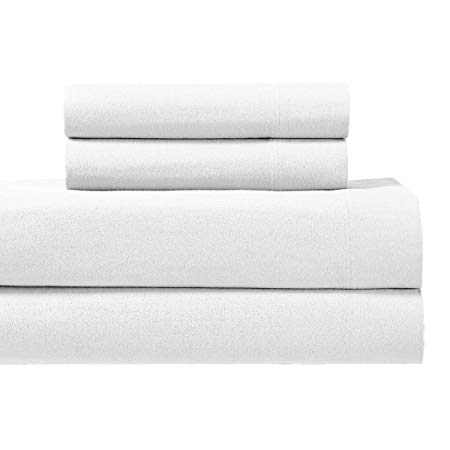Royal Tradition Heavyweight Flannel, 100 Percent Cotton King 4PC Bed Sheets Set, White, 170 GSM
