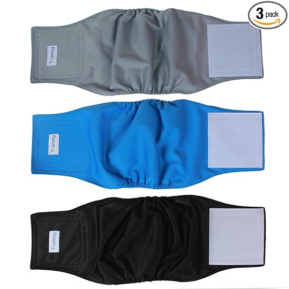 Teamoy Reusable Wrap Diapers for Male Dogs, Washable Puppy Belly Band Pack of 3 (M, 13''-16''Waist, Black  Gray  Lake Blue)