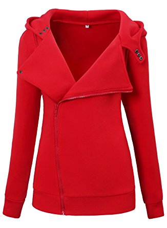 BESUMA Women's Women Slim fit Zip up Hoodie Jacket Casual Oblique Zipper Coat