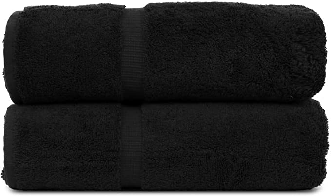 BC BARE COTTON Luxury Hotel & Spa Towel Turkish Bath Sheets Dobby Border (Black, Bath Towels - Set of 2)