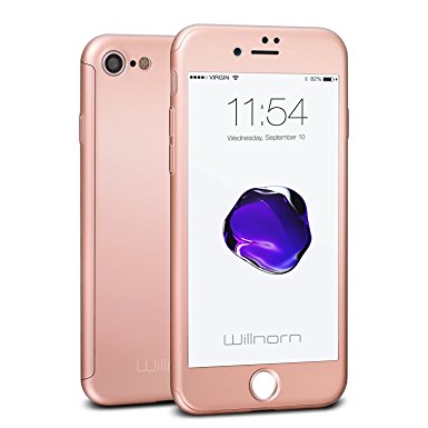 Willnorn iPhone 7 case Ultra Thin 360° Full Body Protective Case Cover For iPhone 7 Plus 4.7" With Scratch HD Clear Screen Protector … (Rose Gold)