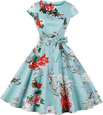 TINTAO Womens 50s Style Polka Dot Cocktail Party Rockabilly Vintage Dress with Cap Sleeve, D107