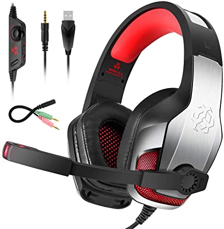 Hunterspider Gaming Headset- PS4 Headset Xbox one Headset Gaming Headphone with Surround Sound, LED Light & Noise Canceling Microphone for PS4,PC,Mac,Xbox One(Adapter Not Included)