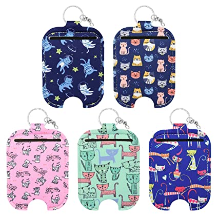 Hand Sanitizer Holder - Travel Size Hand Sanitizer Leaves Keychain Sleeves Holder, Attaches Easily to Your Purse, Backpack, and Diaper Bag with Key Ring (2OZ/60ML, Cat 5)