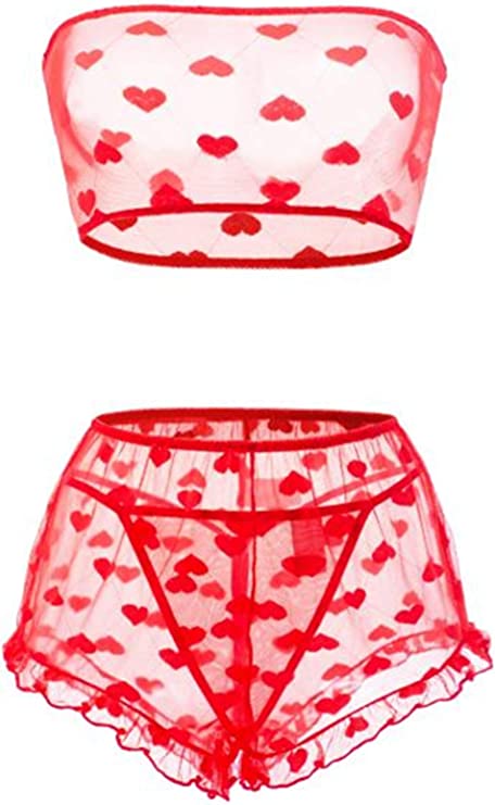 Women's Lingerie Set Stretchy Lace Bandeau Bra Top Underwear with Shorts and Thong Size S-XXL