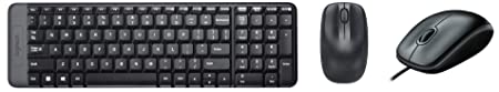 Logitech B100 Wired USB Mouse, 3 yr Warranty, 800 DPI Optical Tracking & MK215 Wireless Keyboard and Mouse Combo for Windows, 2.4 GHz Wireless, Compact Design, 2-Year Battery Life