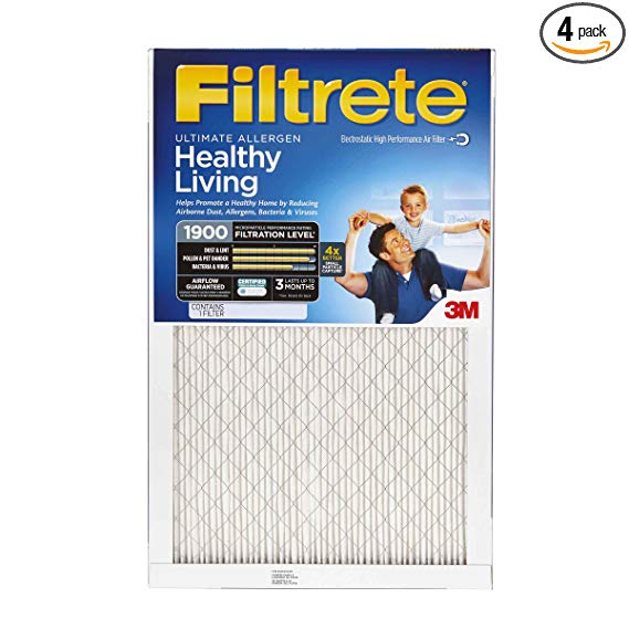 Filtrete MPR 1900 16 x 25 x 1 Healthy Living Ultimate Allergen Reduction AC Furnace Air Filter, Captures Microscopic Particles, 4-Pack