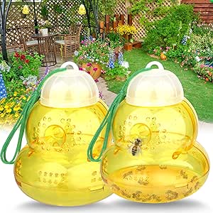 Wasp Trap Outdoor Hanging, Effective Bee Traps Catcher, Wasp Deterrent Killer Insect Catcher, Non-Toxic Reusable Hornet Yellow Jacket Trap (Yellow, 2 Pack)