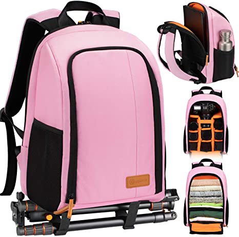 TARION Camera Backpack Waterproof Camera Bag Large Capacity Camera Case with 15 Inch Laptop Compartment Rain Cover for Women Men Photographer Lens Tripod Pink