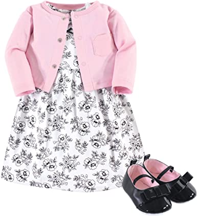 Hudson Baby Baby Girls' Cotton Dress, Cardigan and Shoe Set