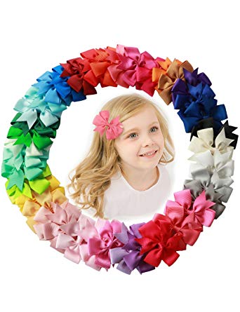 Grosgrain Ribbon Pinwheel Boutique Hair Bows Clips For Baby Girls Teens Toddlers Kids Children with 40 Colors