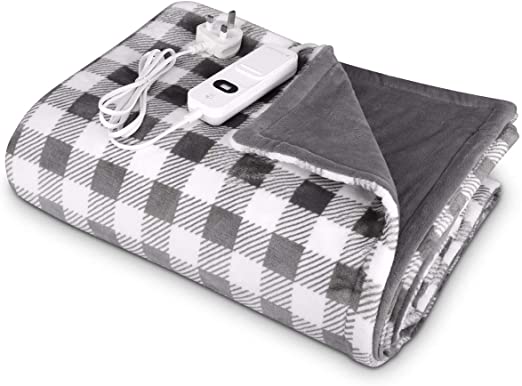 Navaris Electric Heated Wrap - Wearable Throw Blanket Soft Plush Electric Heated Cape with 3 Heat Settings and Auto Shut Off Timer - Grey/White