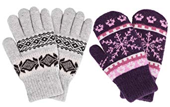 Women's Winter Fair Isle Knit Sherpa Lined Mittens - Set of 2 Pairs