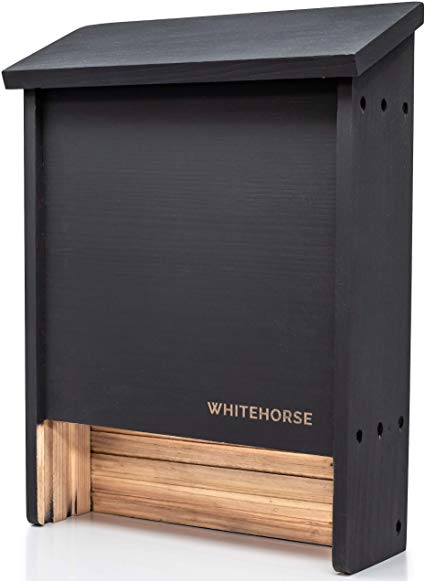 WHITEHORSE Premium Cedar Bat House - A 2-Chamber Bat Box That is Built to Last - Enjoy a Healthier Soil and a Greener Lawn While Supporting Bats (Black)