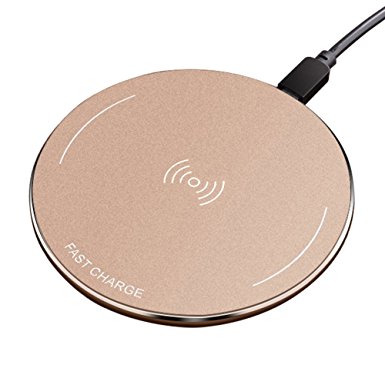 Fast QI Wireless Charger, WOWOGO iPhone Wireless Charger Wireless Charging Pad (Ultra-Slim) for iPhone X ,iPhone 8, iPhone 8 Plus ,Samsung Galaxy Note8, S8, S8 Plus, S7, S7 Edge, S6 Edge(Earthly Gold)