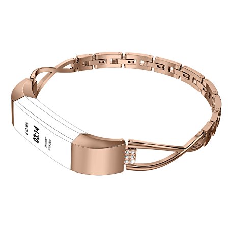 For Fitbit Alta Bands Small Silver Rose Gold Fitbit Alta hr Metal, Wearlizer Stainless Steel Replacement Bands Accessories Straps Bracelet Bangle Wrist Bands Women Small/Large