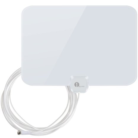 1byone Shiny Antenna Super Thin HDTV Antenna - 35 Miles Range 20ft High Performance Coax Cable Made of Superior Material the Most Durable Antenna in Extreme Weather