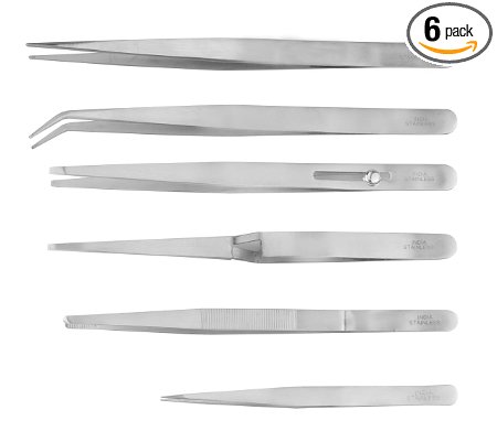 SE TW2-406 6-Piece Stainless Steel Tweezers Set for Hobby