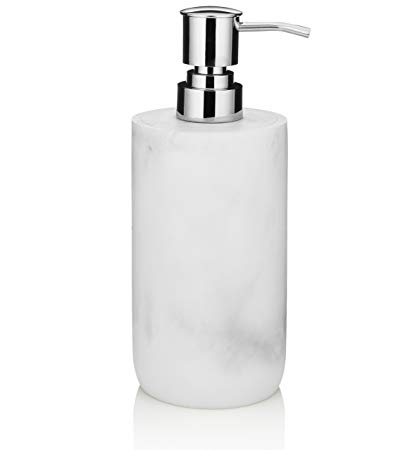 EssentraHome Blanc Collection White Liquid Soap Dispenser with Metal Pump for Bathroom, Bedroom or Kitchen. Also Great for Hand Lotion and Essential Oils.