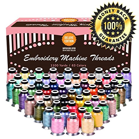 Embroidery Polyester Thread Complete Bundle - 63 Variety Spools - Beautiful Colors Match Brother Machines   Free Bonuses (1100yard)