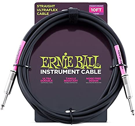 Ernie Ball Instrument Cable Straight/Straight Black Jacket P06048 10FT (3.04m) w/Bonus RIS Picks (x3) 749699160489