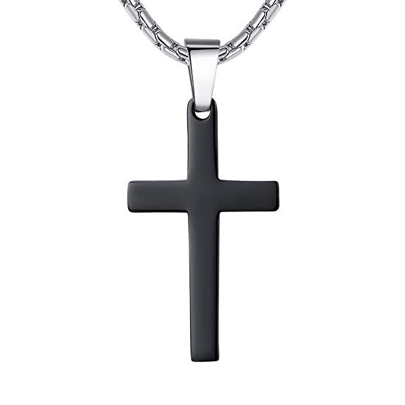 Aoiy Stainless Steel Cross Religious Pendant Necklace, Unisex, 21" Chain