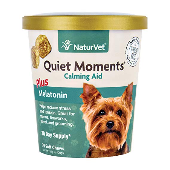 NaturVet Quiet Moments Calming Aid Plus Melatonin for Dogs, 70 ct Soft Chews, Made in USA