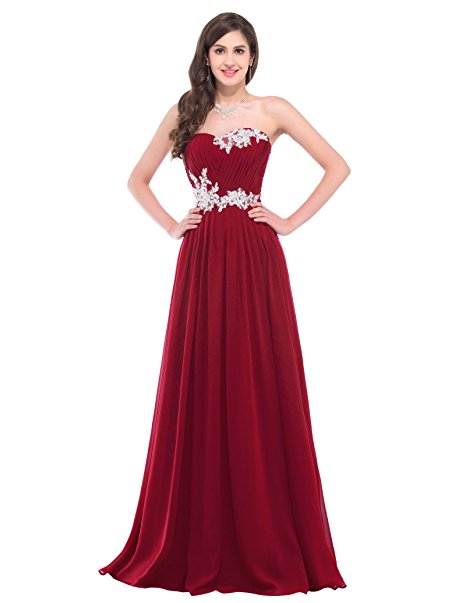 GRACE KARIN Strapless Long Evening Dress with Appliques CL6107 (Multi-Colored)