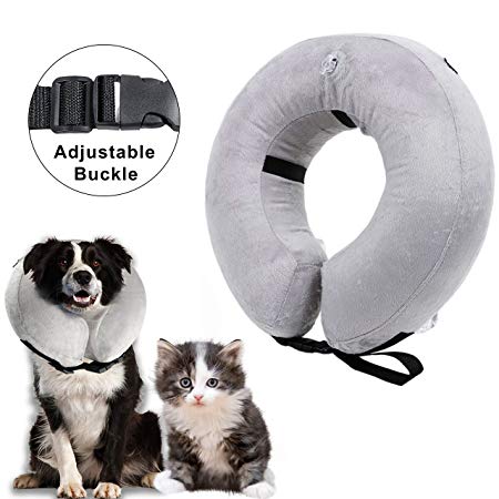 SECHO Inflatable Collar Soft Pet Recovery E-Collar Cone for Dogs and Cats Prevent Pets After Surgery Not Block Vision Medical Postoperative Wound Healing Cone Gray