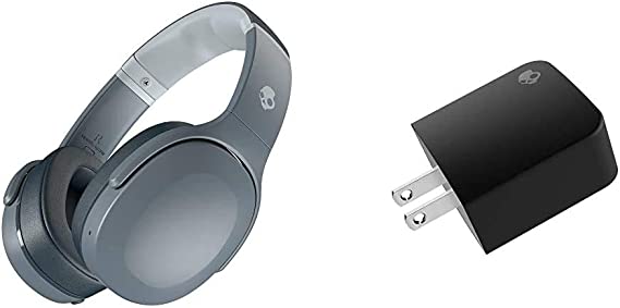 Skullcandy Crusher Evo Wireless Over-Ear Headphone in Chill Grey with a Fix Rapid AC Adapter with Double USB Port in Black