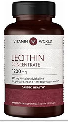 Vitamin World Lecithin Concentrate 1,200 mg Contributes to The Health of The Nervous System 100 Rapid Release softgels