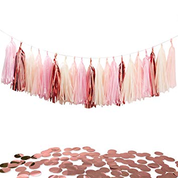 Tissue Paper Tassels Party Garland, 20pcs Rose Gold Foil Pink Blush Yellow Tassel 10g Rose Gold Confetti Gift for Baby Girl Showers Birthday Weddings Bridal Shower Decorations