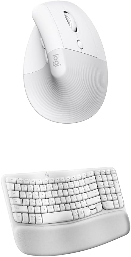 Logitech Wave Keys Wireless Ergonomic Keyboard with Cushioned Palm Rest for Multi-OS, Windows/Mac   Lift Vertical Ergonomic Mouse, Wireless Bluetooth for Windows/macOS/iPadOS, Laptop, PC - Off White